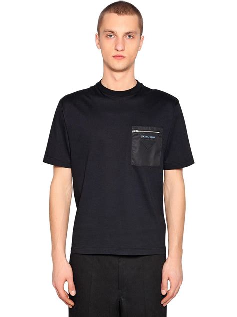 prada nylon pocket tee|Black Cotton T.